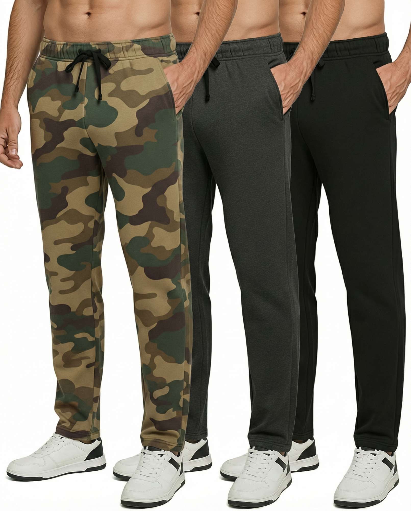 3 Pack: Mens Fleece Open Bottom Sweatpants
