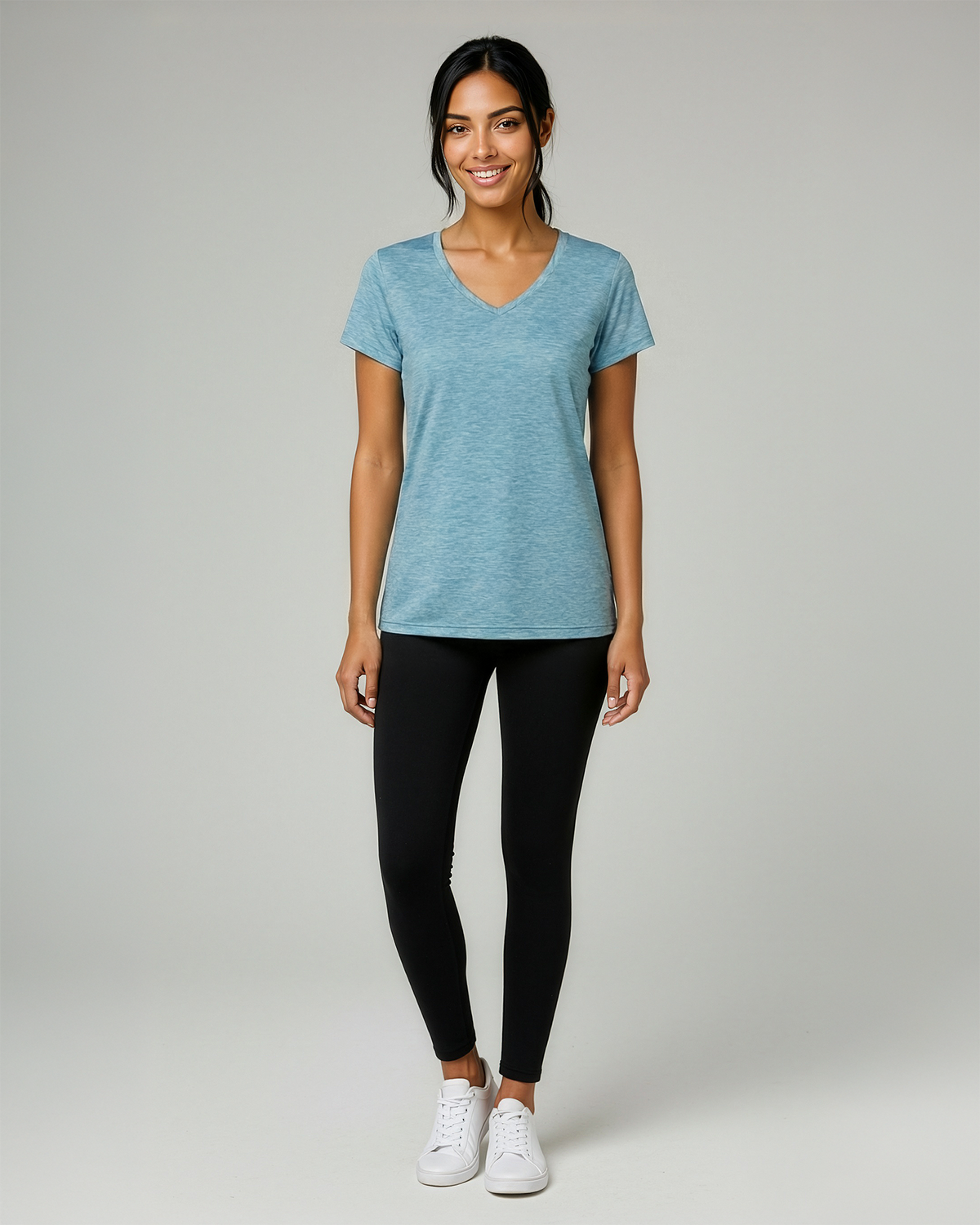 Real Essentials 5 Pack Womens Dry Fit V Neck Workout Tops Athletic T Shirts Gym Yoga Tees - Set 1
