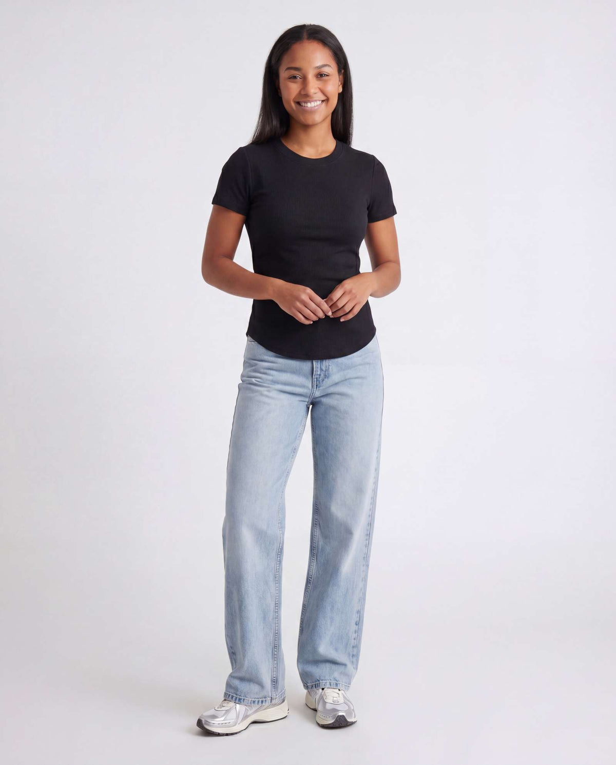 Real Essentials 3 Pack Women's Cotton Ribbed Tshirts Short Sleeve Crew Neck Tees Basic Tops - Solid Black, Solid Black, Solid Black