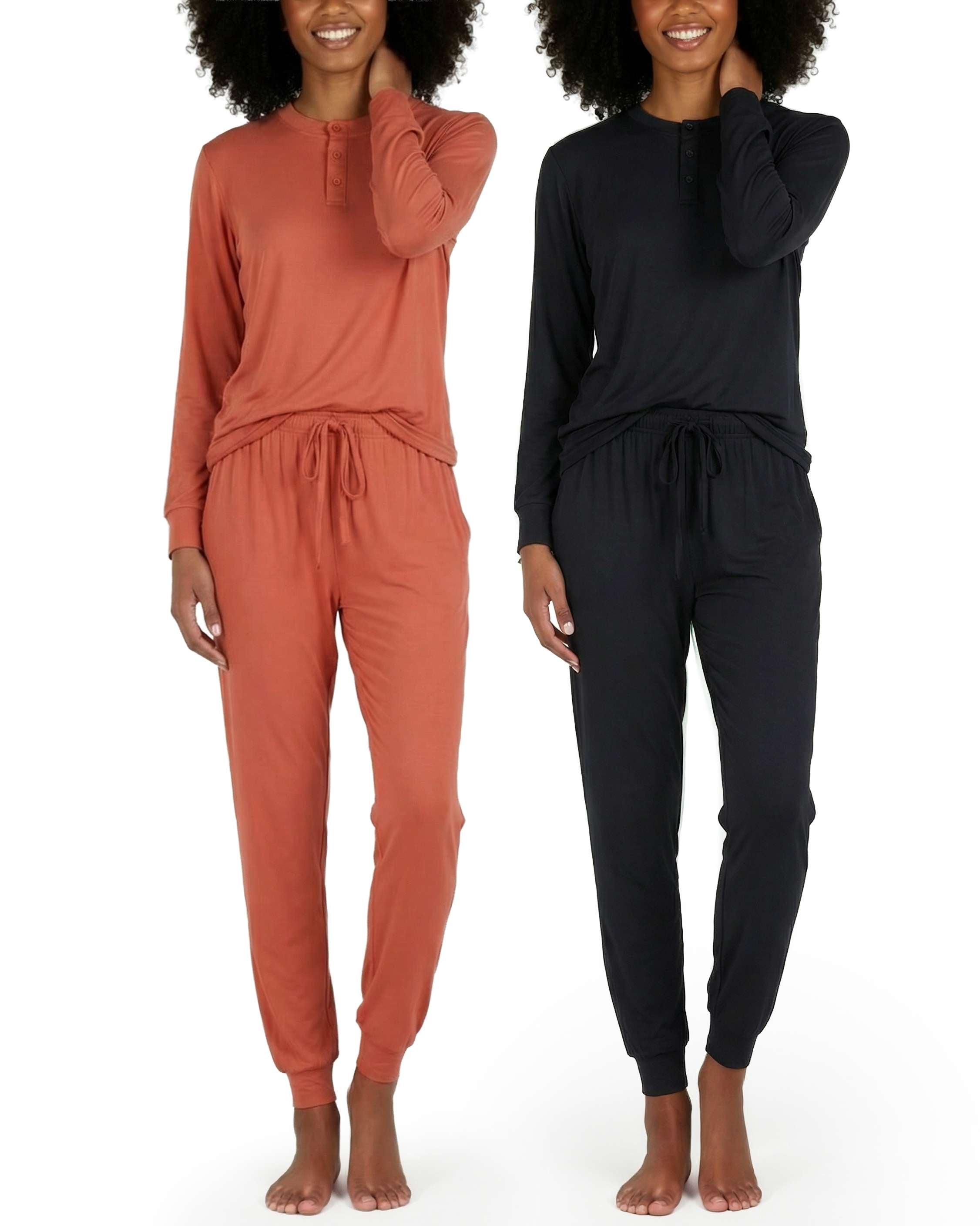 4 Piece: Womens Long Sleeve Henley & Jogger Lounge Pajama Set
