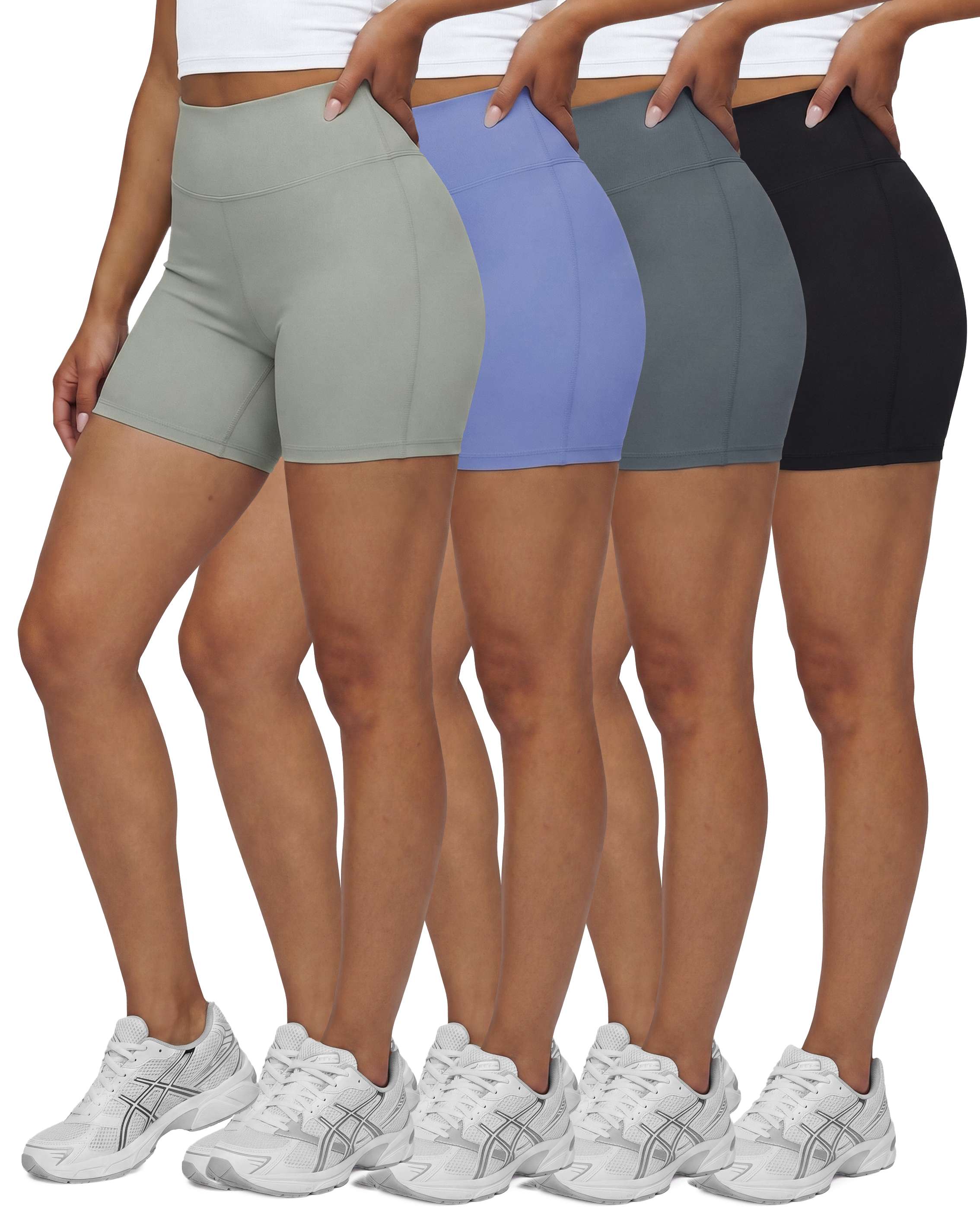 Real Essentials 4 Pack: Women's 6" High Waisted Biker Shorts - Tummy Control Spandex Workout Gym Yoga Running Athletic Shorts