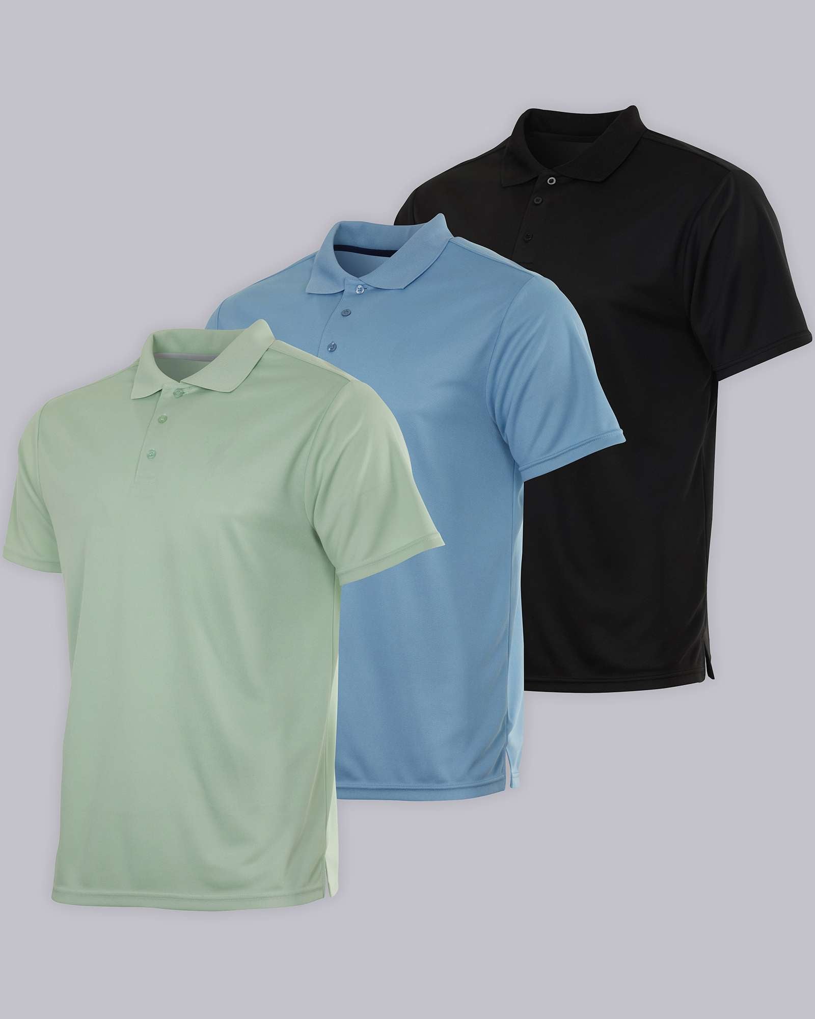 3 Pack: Mens Quick-Dry Short Sleeve Performance Polo Shirt