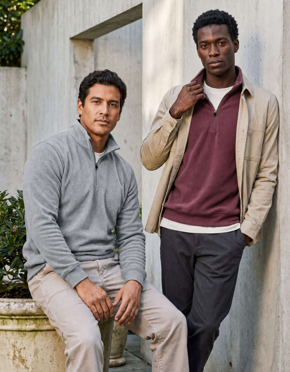 Real Essentials 2 Pack Mens Fleece Sweatshirt Sweater Half Zip Pullover Long Sleeve Casual - Solid Burgundy, Grey Heather