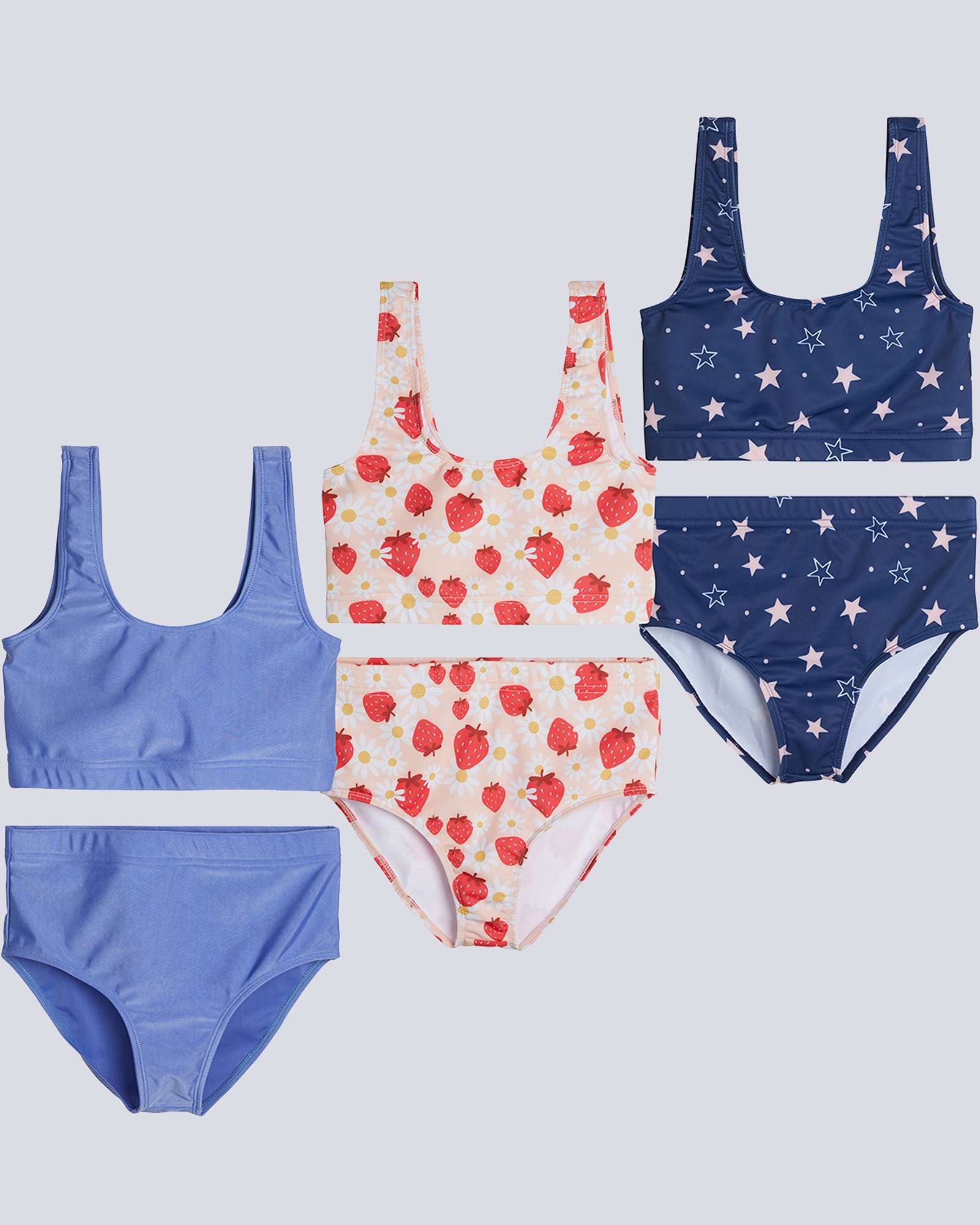 3 Pack: Girl's 2-Piece Beach Sport Bikini Swimsuit - Swimwear for Girls UPF 50+