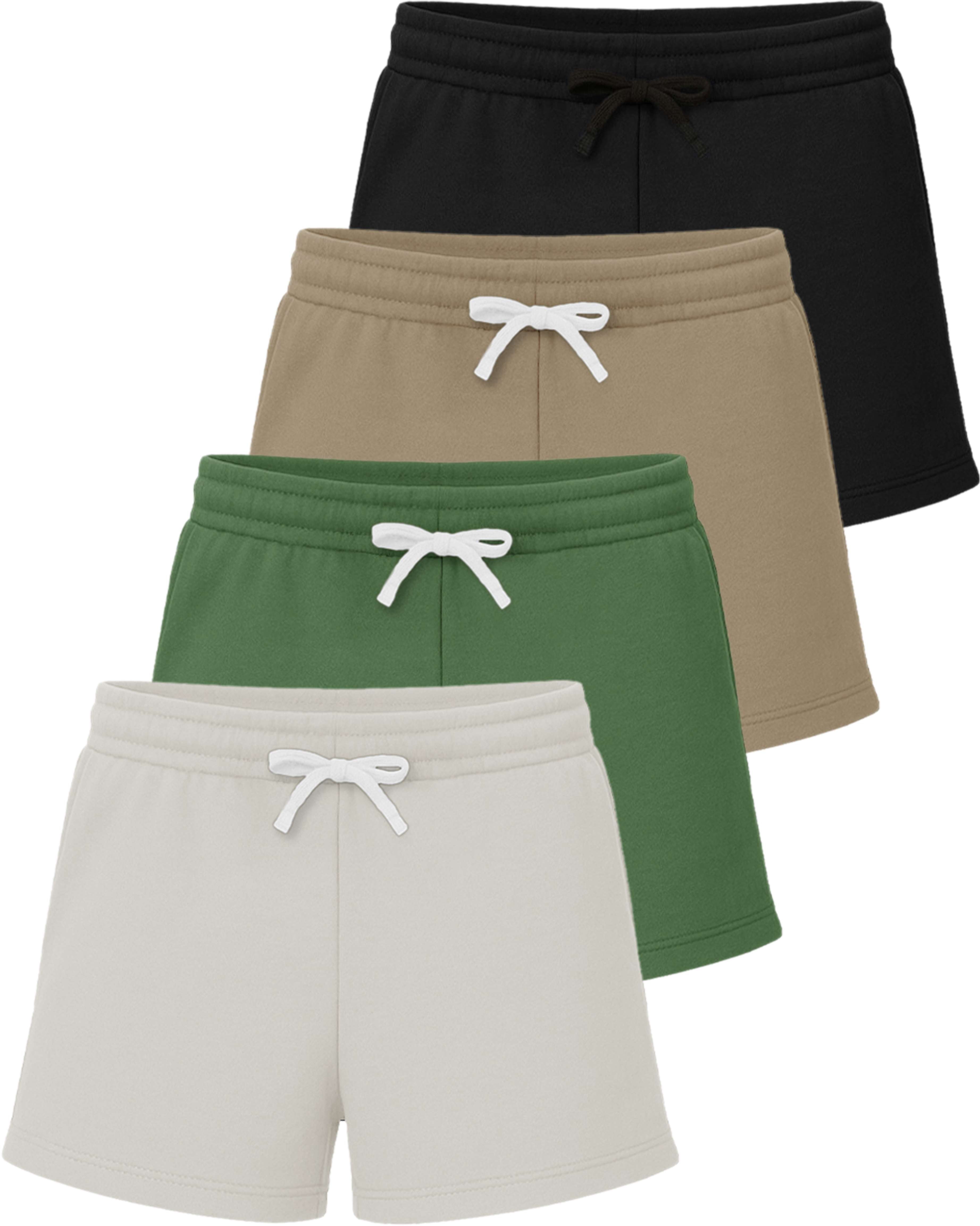Real Essentials 4 Pack: Girls Fleece Shorts – Ultra Soft Pull On Lounge & Sport Shorts for School, Play & Everyday Comfort