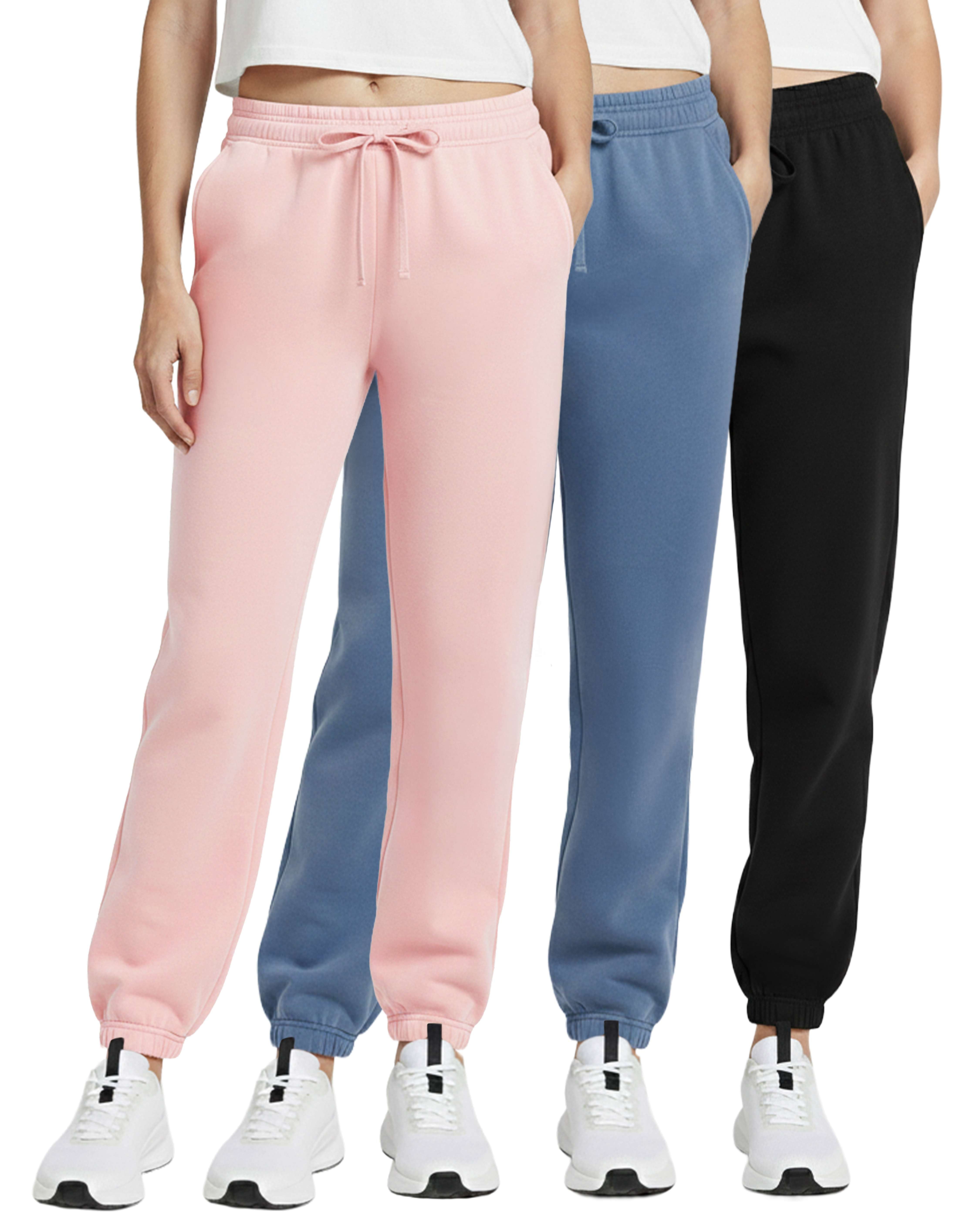 3 Pack: Women's Fleece Jogger Sweatpants with Elastic Cuff (Available in Plus Size)
