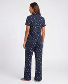 Real Essentials 2 Pack Women's Pajama Sets Lounge Set 2 Piece Button Up PJ Sleepwear Ladies - Navy Blazer Stars, Moonbeam Check