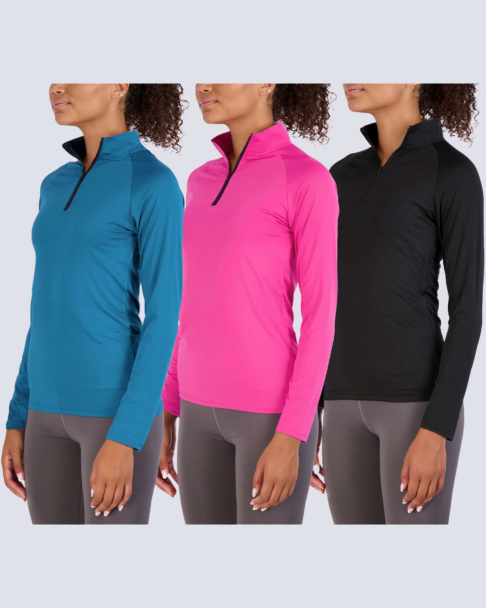 3 Pack: Womens Dry-Fit Active Long Sleeve Quarter Zip