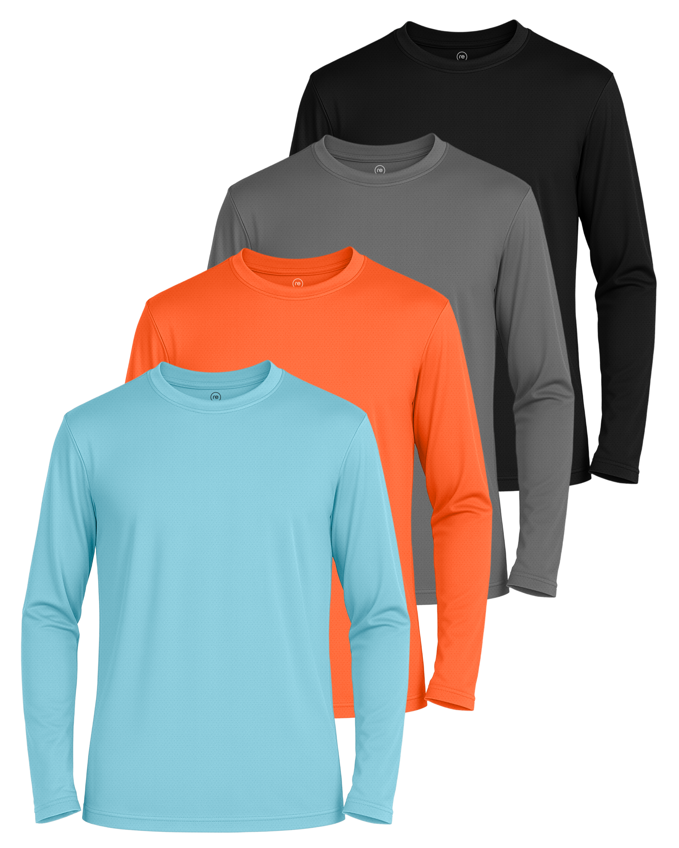 Real Essentials 4 Pack: Boys' Mesh Long Sleeve Athletic T-Shirt - Kids Teens Youth Active Tees Running Tops (Ages 4-18)