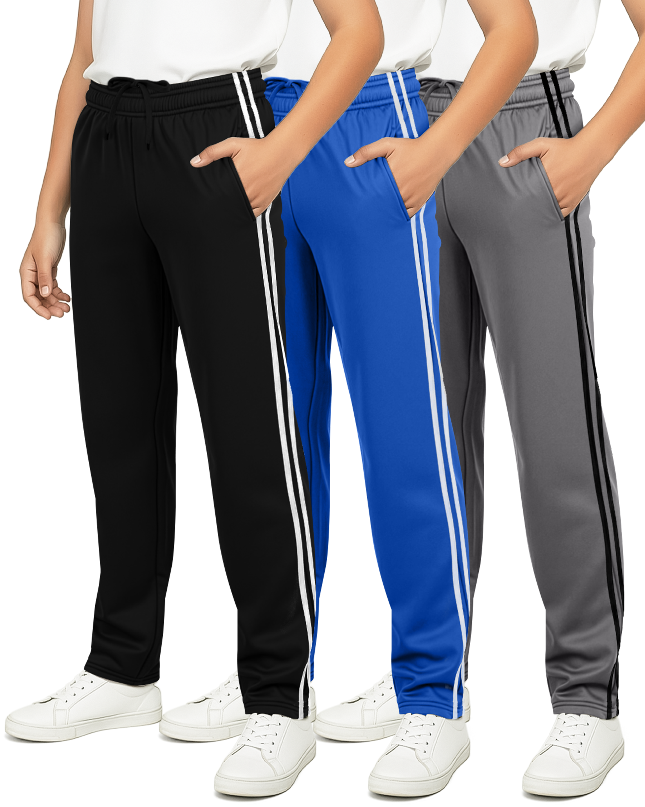 3 Pack: Boys Tricot Open Bottom Fleece-Lined Sweatpants