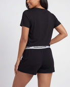 Real Essentials 2 Pack Women's Pajama Sets 2 Piece Boxy Tee Sleep Shorts PJs Sleepwear Cute - Solid Black, Solid Black