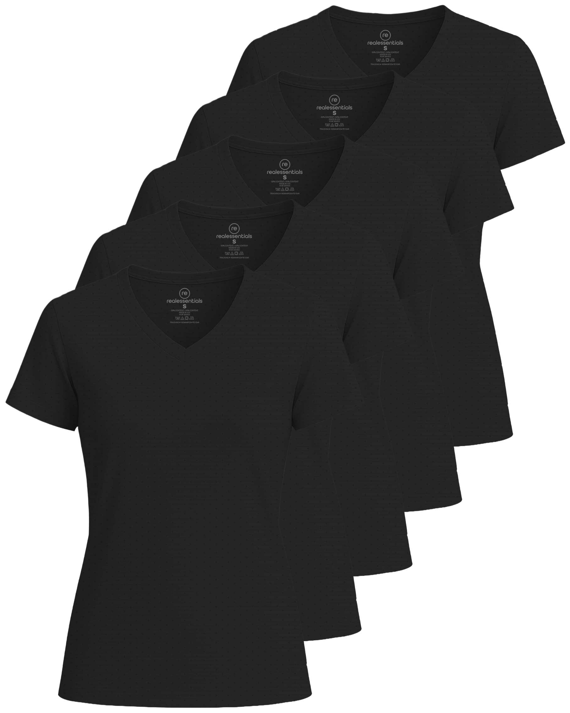 Real Essentials 5 Pack: Women's Short Sleeve Breeze Tech V-Neck T Shirt –Workout Top Wicking Dry Fit Athletic Tee (Plus)