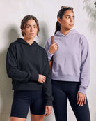 Real Essentials 2 Pack Women's Cropped Hoodies Crop Sweatshirt Ladies Fleece Pullover Top - Solid Polar Night, Solid Orchid Petal