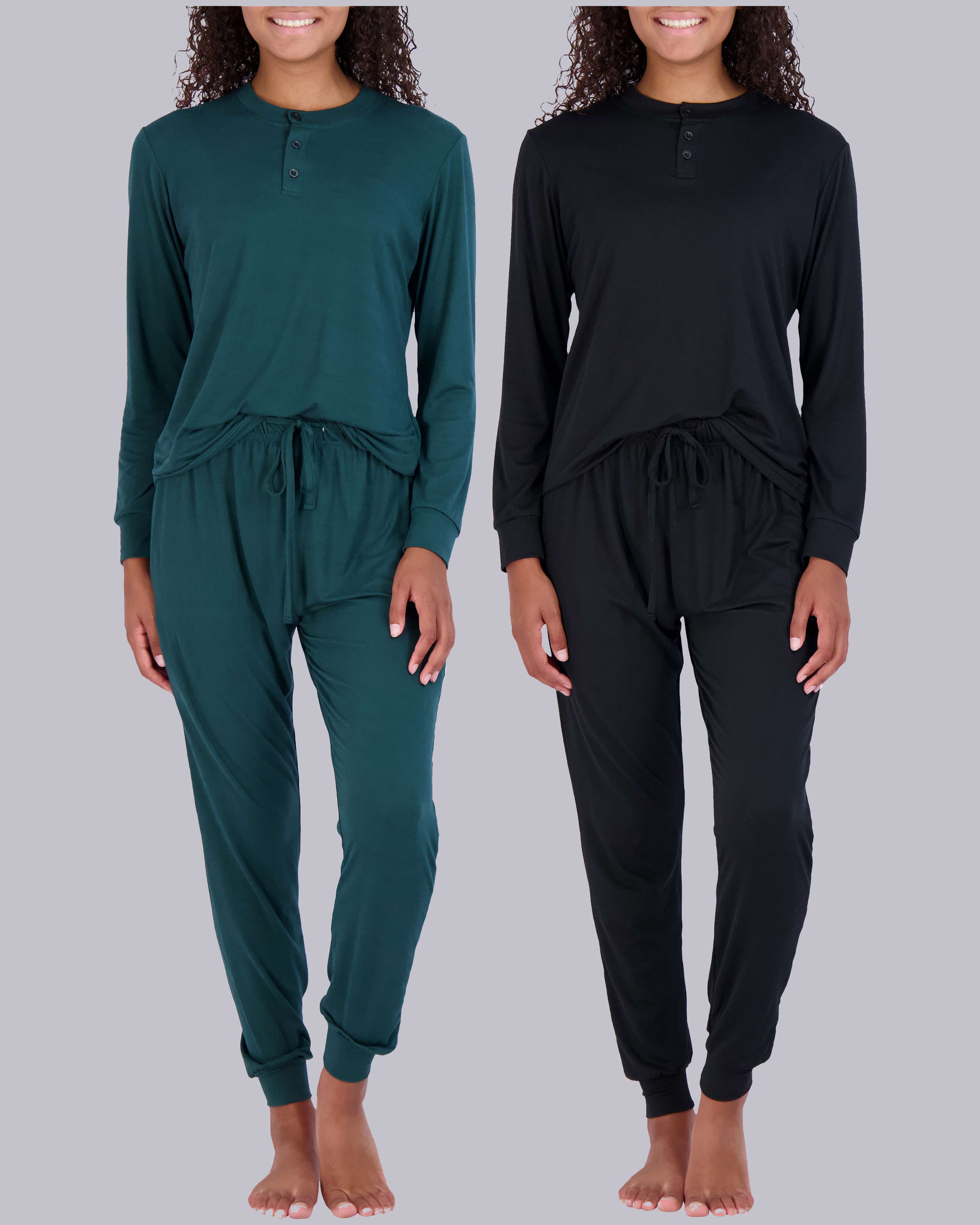 4 Piece: Womens Long Sleeve Henley & Jogger Lounge Pajama Set