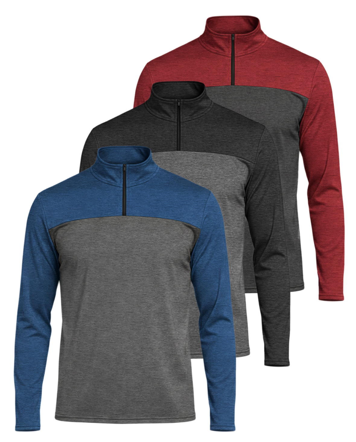 3 Pack: Mens Active Dry-Fit Quarter Zip Pullover