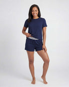 Real Essentials 2 Pack Women's Pajama Sets 2 Piece Boxy Tee Sleep Shorts PJs Sleepwear Cute - Solid Navy Blazer, Grey Heather