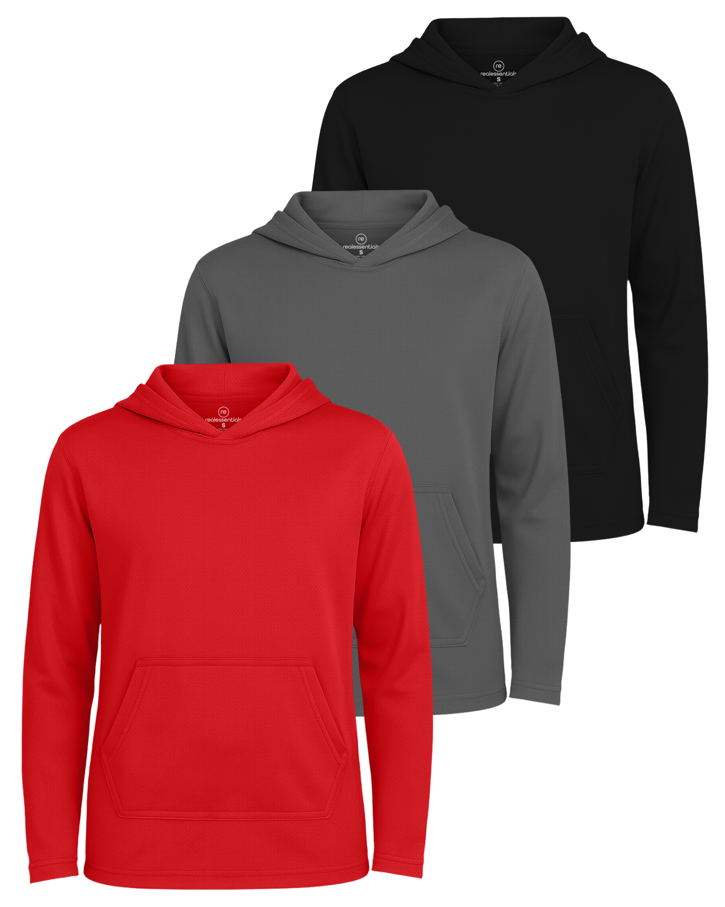 3 Pack: Boys Mesh Long Sleeve Pullover Hoodie Active Sweatshirt