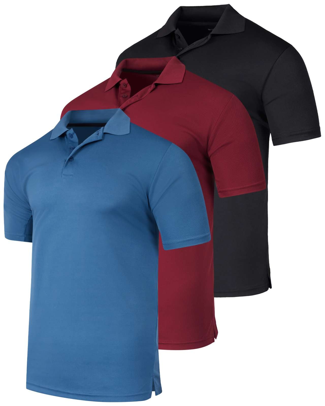 3 Pack: Mens Quick-Dry Short Sleeve Performance Polo Shirt