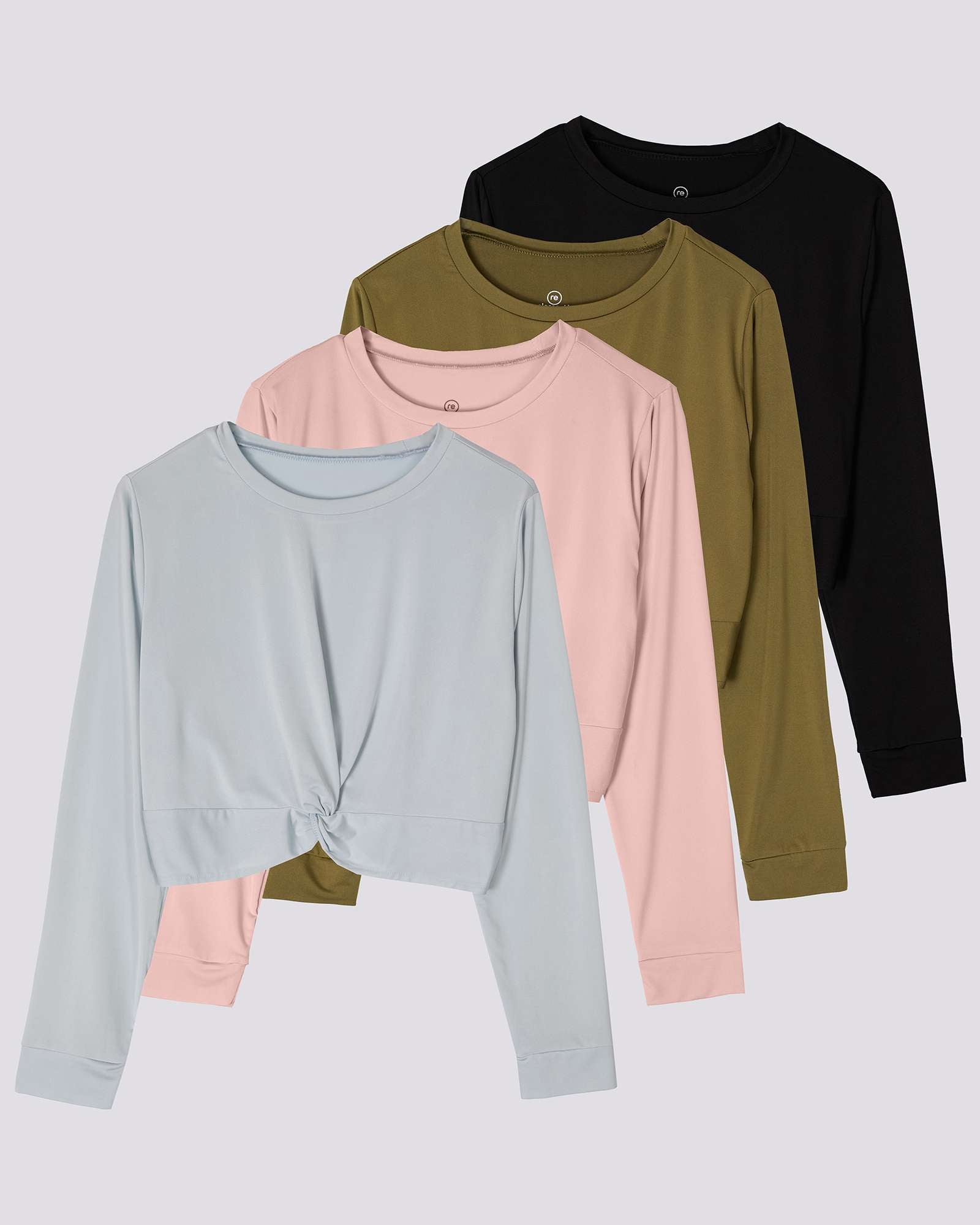 4 Pack: Women's Long-Sleeve Twist Front T-Shirt (Available