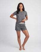 Real Essentials 2 Pack Women's Pajama Sets 2 Piece Boxy Tee Sleep Shorts PJs Sleepwear Cute - Grey Heather, Charcoal Heather