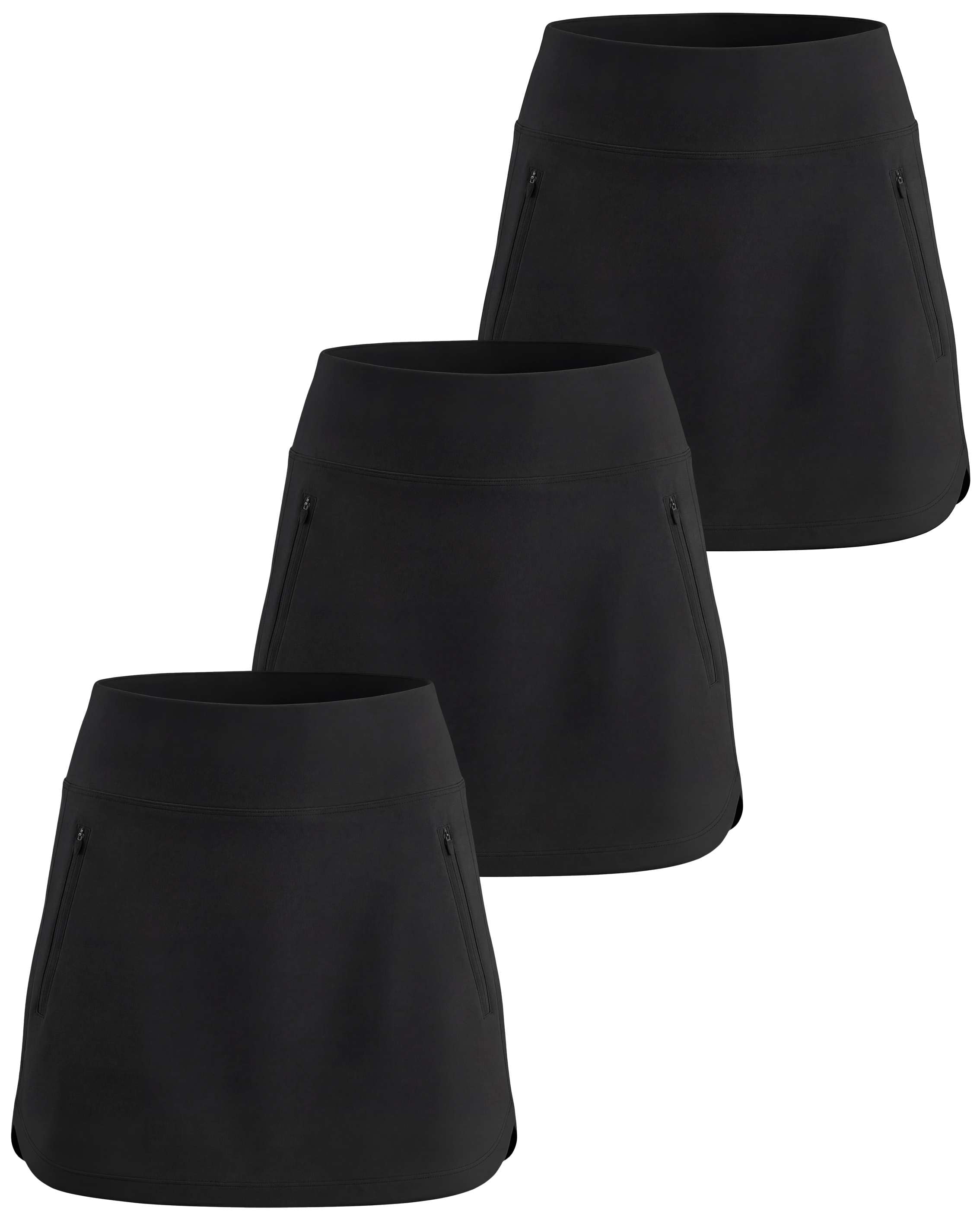 Real Essentials 3 Pack: Women's 16" Curved Hem Golf Skort with Zip Pockets - Ladies Athletic Tennis Pickleball Workout Skirts