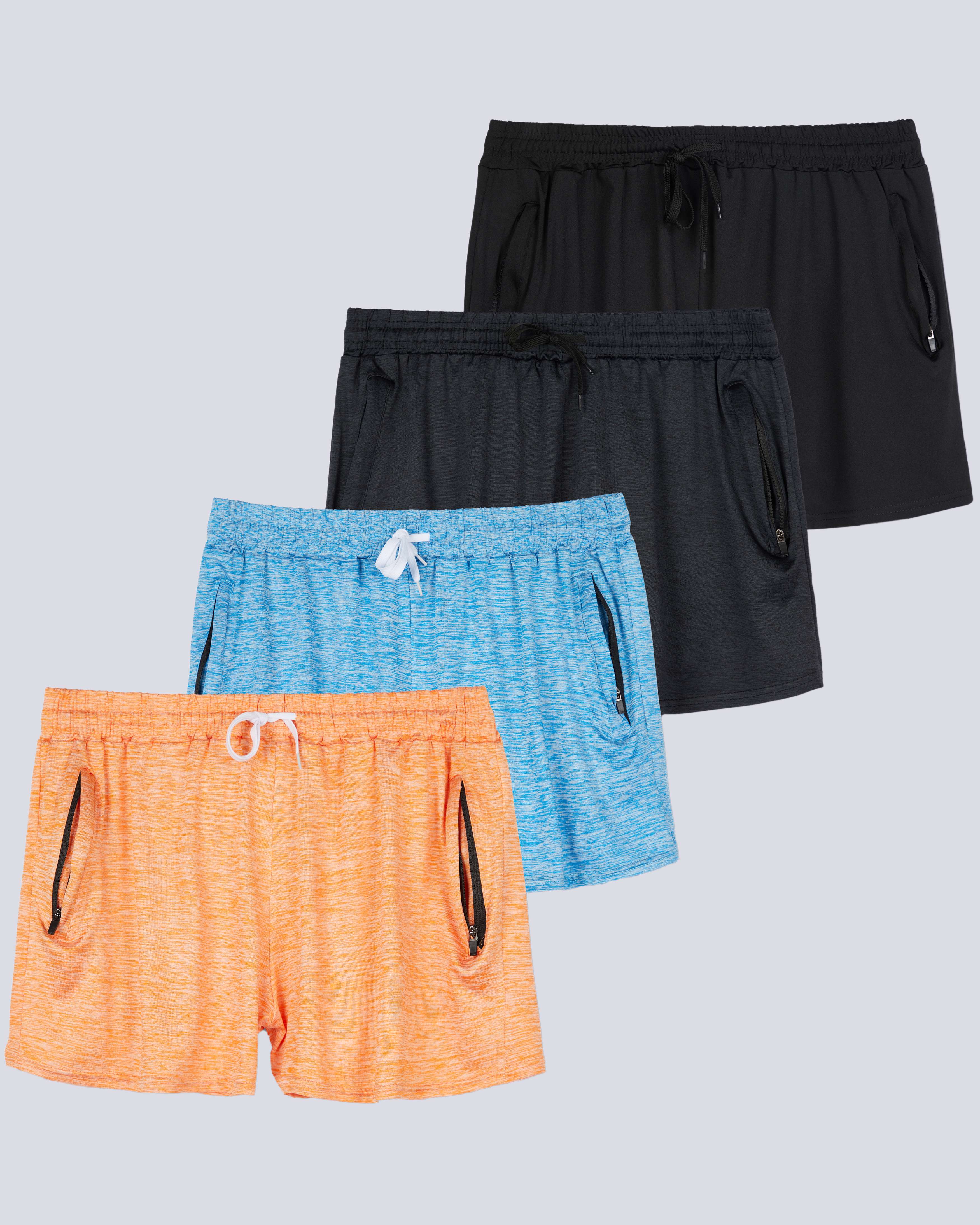 4 Pack: Womens Active Dry-Fit Shorts with Zipper Pockets