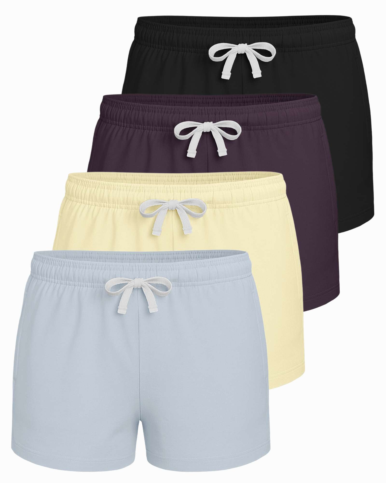 Real Essentials 4 Pack: Girls French Terry Lounge Shorts – Ultra Soft Pull-On Gym, Camp, Sports & Everyday Shorts