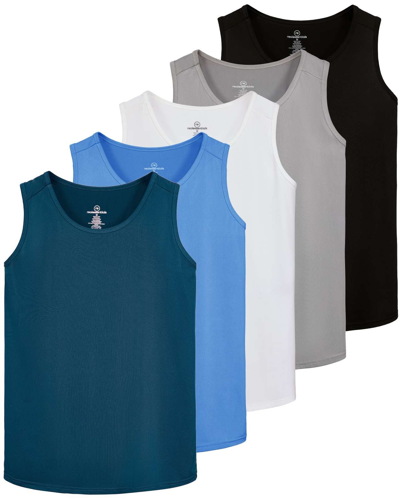 Real Essentials 5 Pack: Men's Dry-Fit Muscle Tank Top Sleeveless Shirts Workout Tees Athletic Gym (Big & Tall Available)
