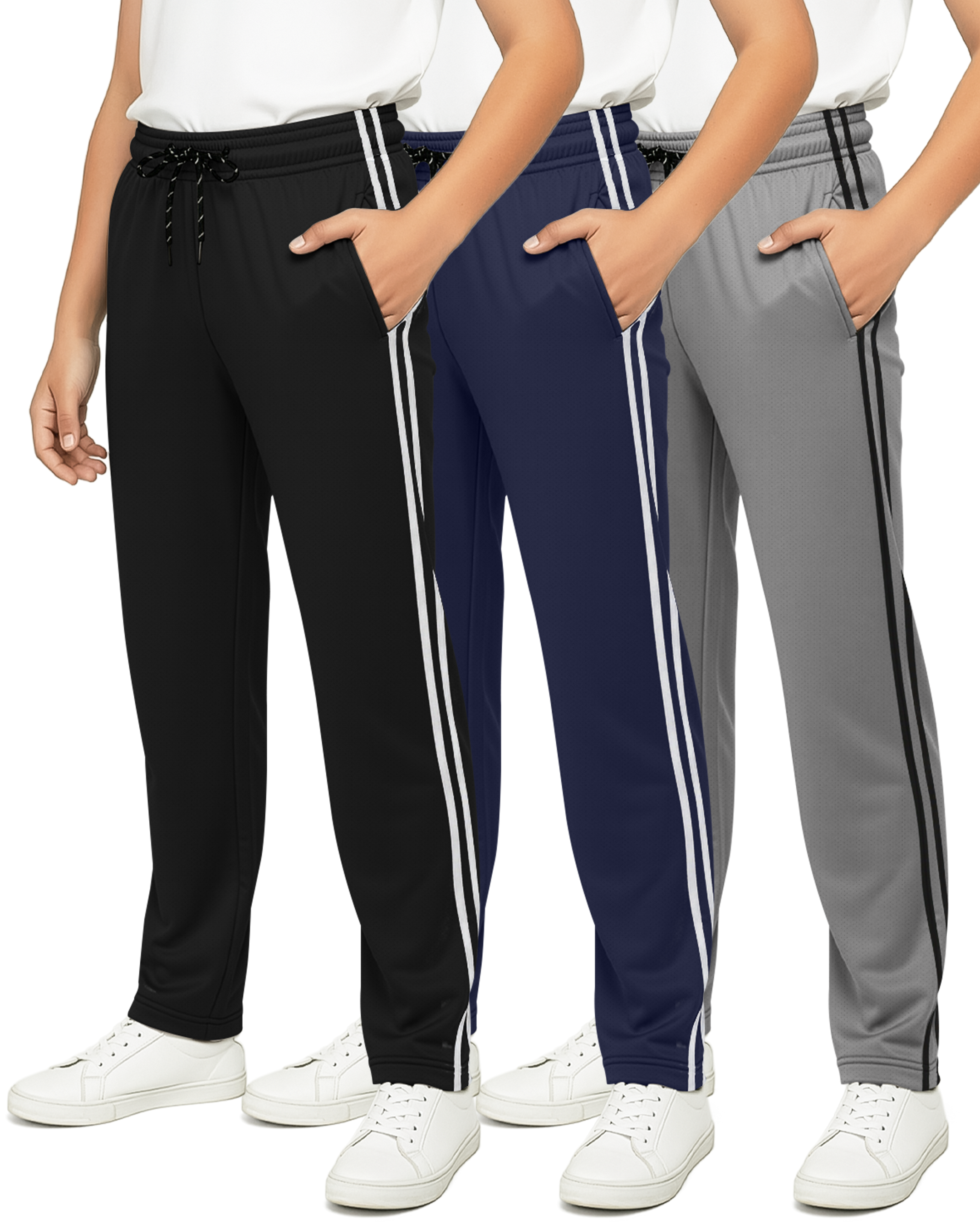 3 Pack: Boys Mesh Open Bottom Active Sweatpants