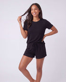 Real Essentials 3 Pack Women's Pajama Sets 3 Piece Crew Tee Tank Top Sleep Shorts Sleepwear - Solid Black