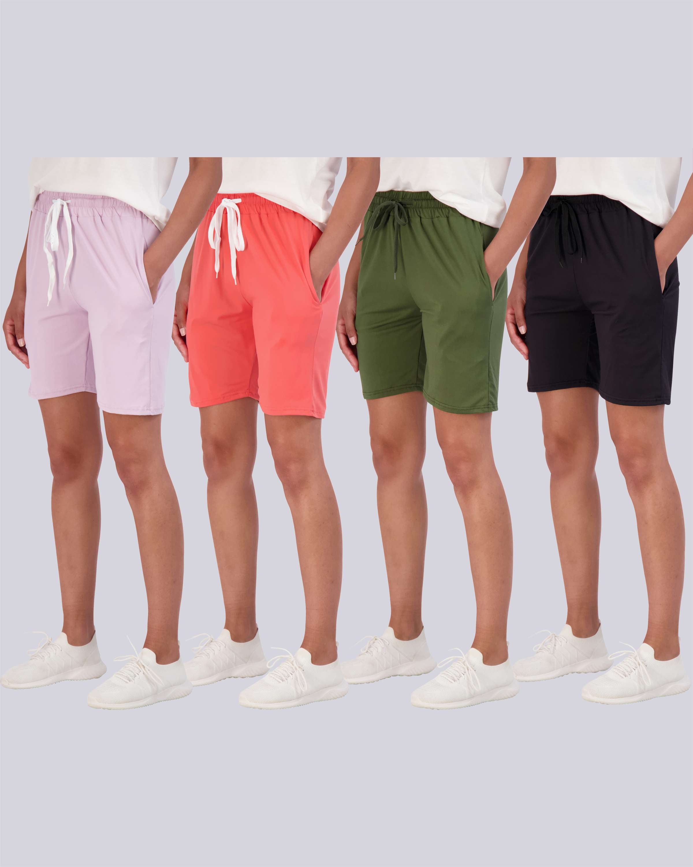 4 Pack: Women's 7" Bermuda Long High Waisted Shorts (Available in Plus Size)