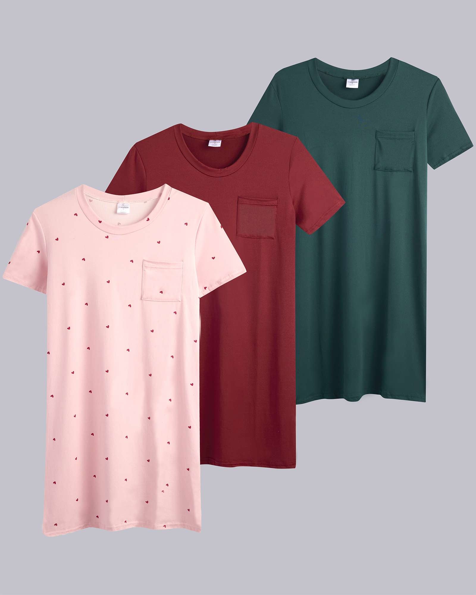 3 Pack: Womens Short-Sleeve Ultra-Soft Nightshirt Sleep Dress