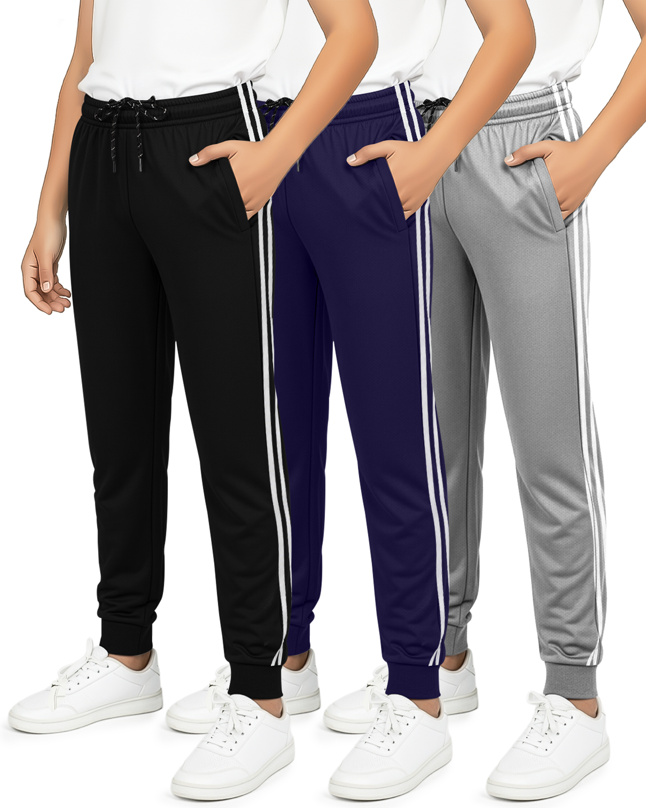 3 Pack: Boys Mesh Active Casual Jogger Sweatpants