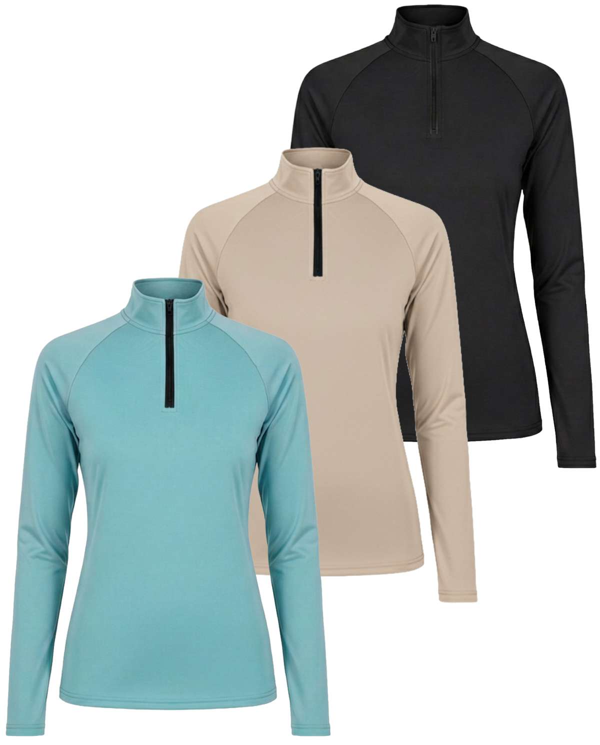 3 Pack: Womens Dry-Fit Active Long Sleeve Quarter Zip
