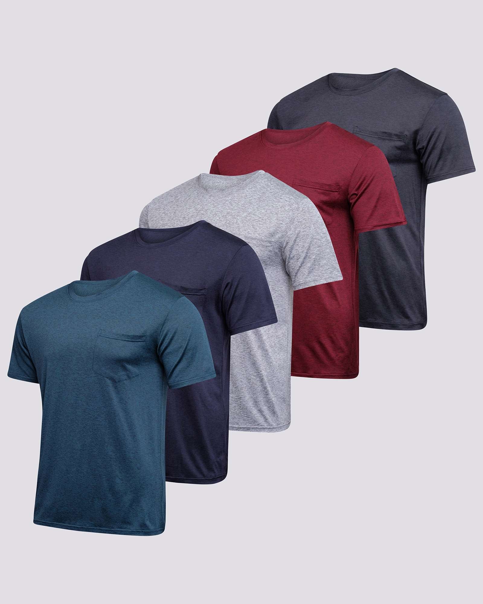 5 Pack: Boys & Girls  Youth Dry-Fit Moisture Wicking Active Athletic Performance Short-Sleeve Pocket T-Shirt