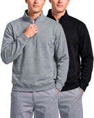 Real Essentials 2 Pack Mens Fleece Sweatshirt Sweater Half Zip Pullover Long Sleeve Casual - Solid Black, Grey Heather