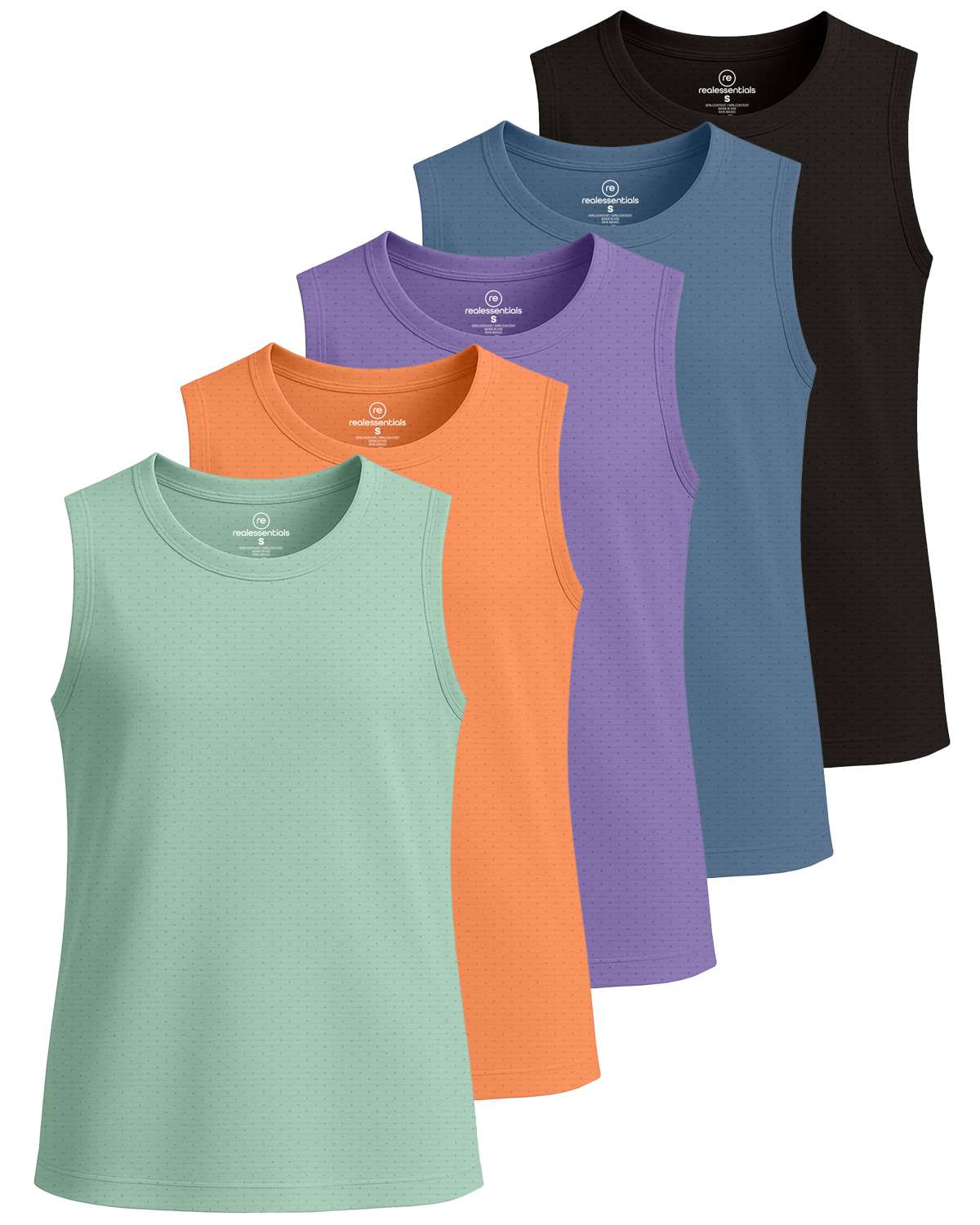 Real Essentials 5 Pack: Girls Breeze Tech Tank Tops – Moisture-Wicking Sports, Dance & Athletic Workout Sleeveless Shirts