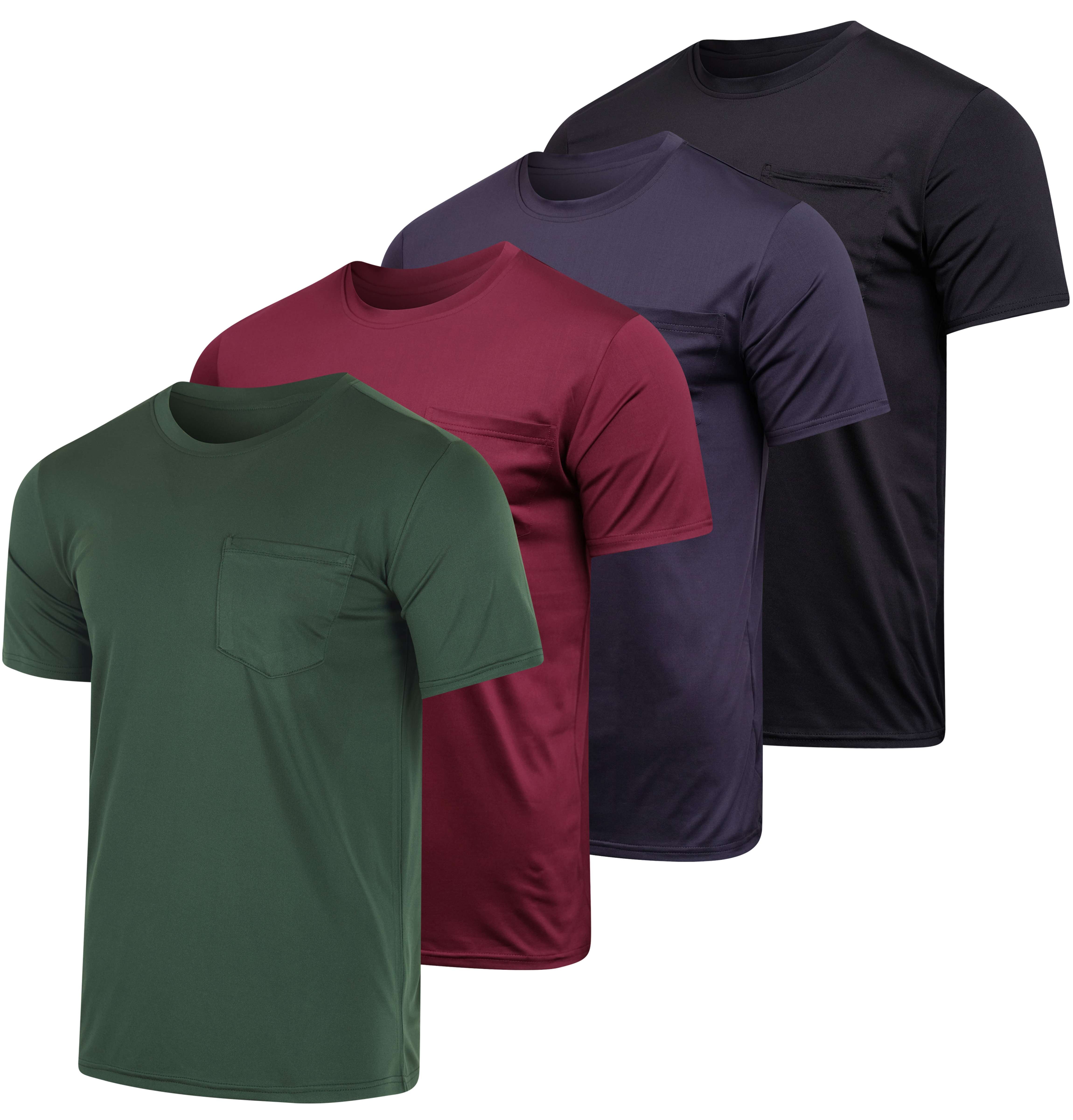4 Pack: Mens Dry-Fit Active Pocket Short Sleeve Crew T-Shirts (Available in Big & Tall)