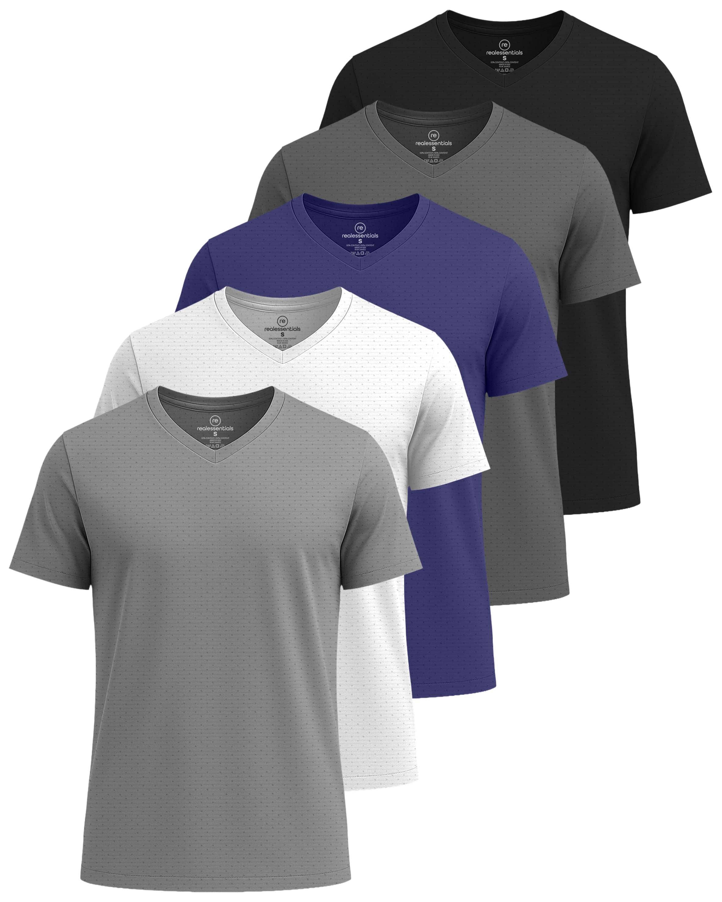 Real Essentials 5 Pack: Men's Breeze Tech V-Neck Dry Fit T-Shirts Moisture Wicking Athletic Workout & Gym Shirts (Big &Tall)