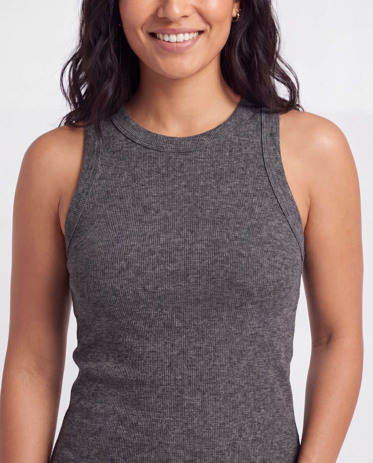 Real Essentials 3 Pack Women's Cotton Ribbed Tank Tops Sleeveless Crew Neck Basic Layering - Solid Black, Solid Navy Blazer, Charcoal Heather