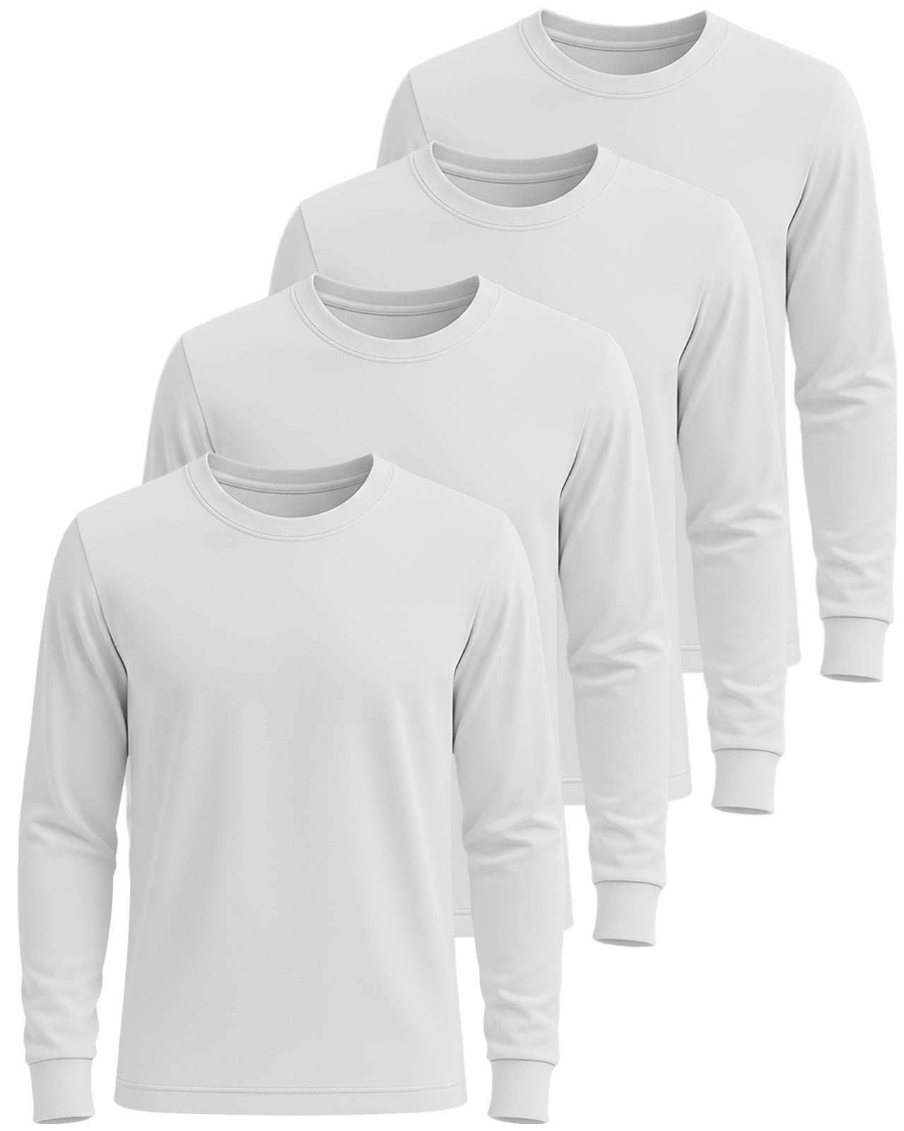 Real Essentials 4 Pack: Men's Cotton Long Sleeve Crew Neck T-Shirt - Soft Work Casual Jersey Tees