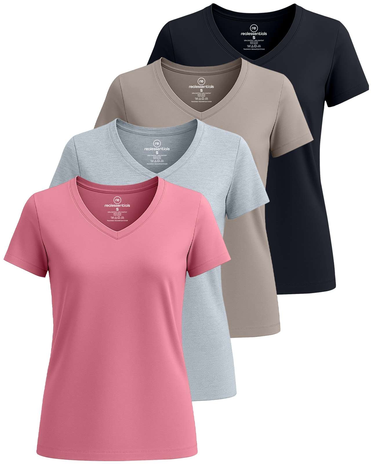 4 Pack: Women's Short-Sleeve V-Neck T-Shirt (Available in Plus Size)