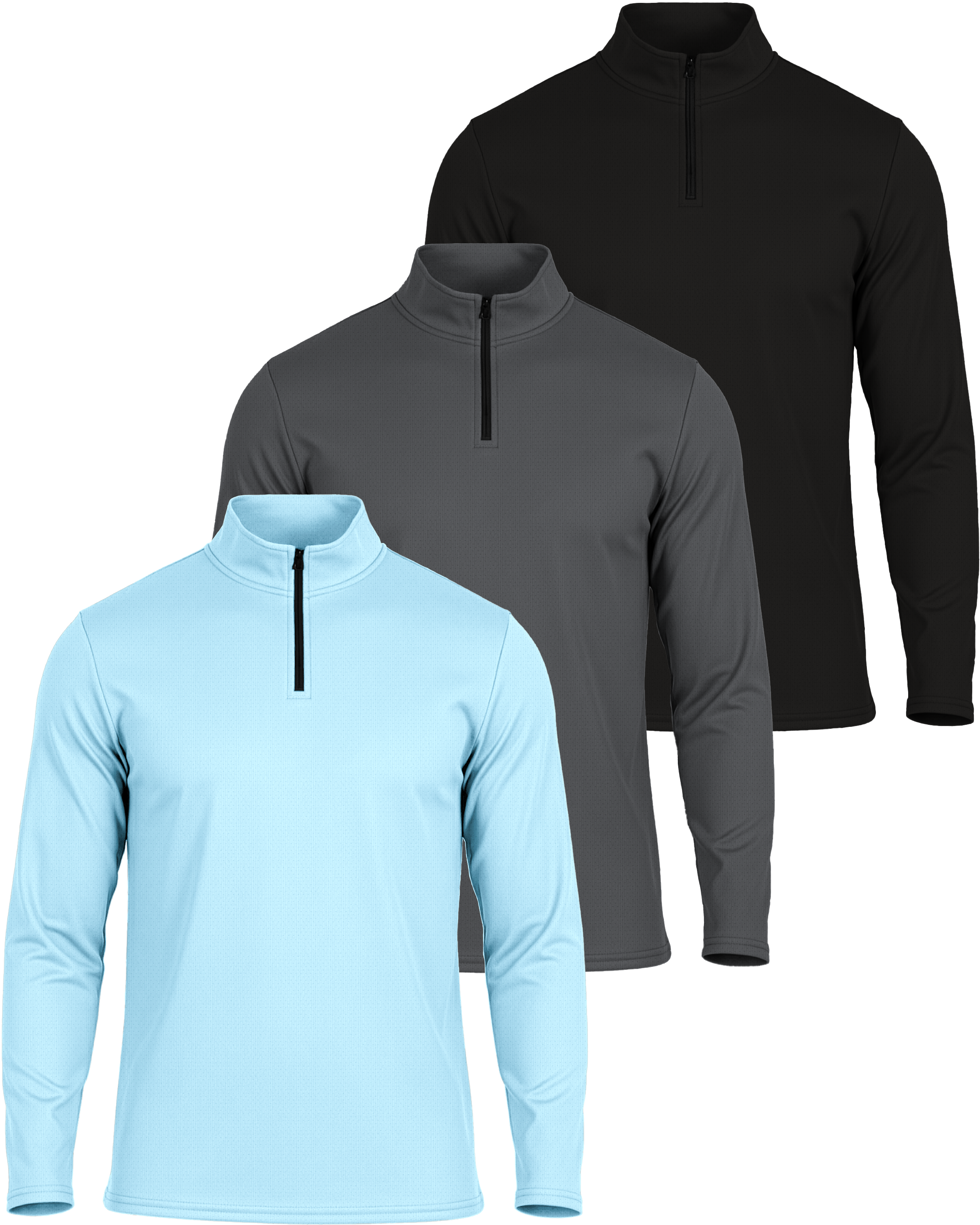 3 Pack: Mens Mesh Active Quarter Zip Pullover