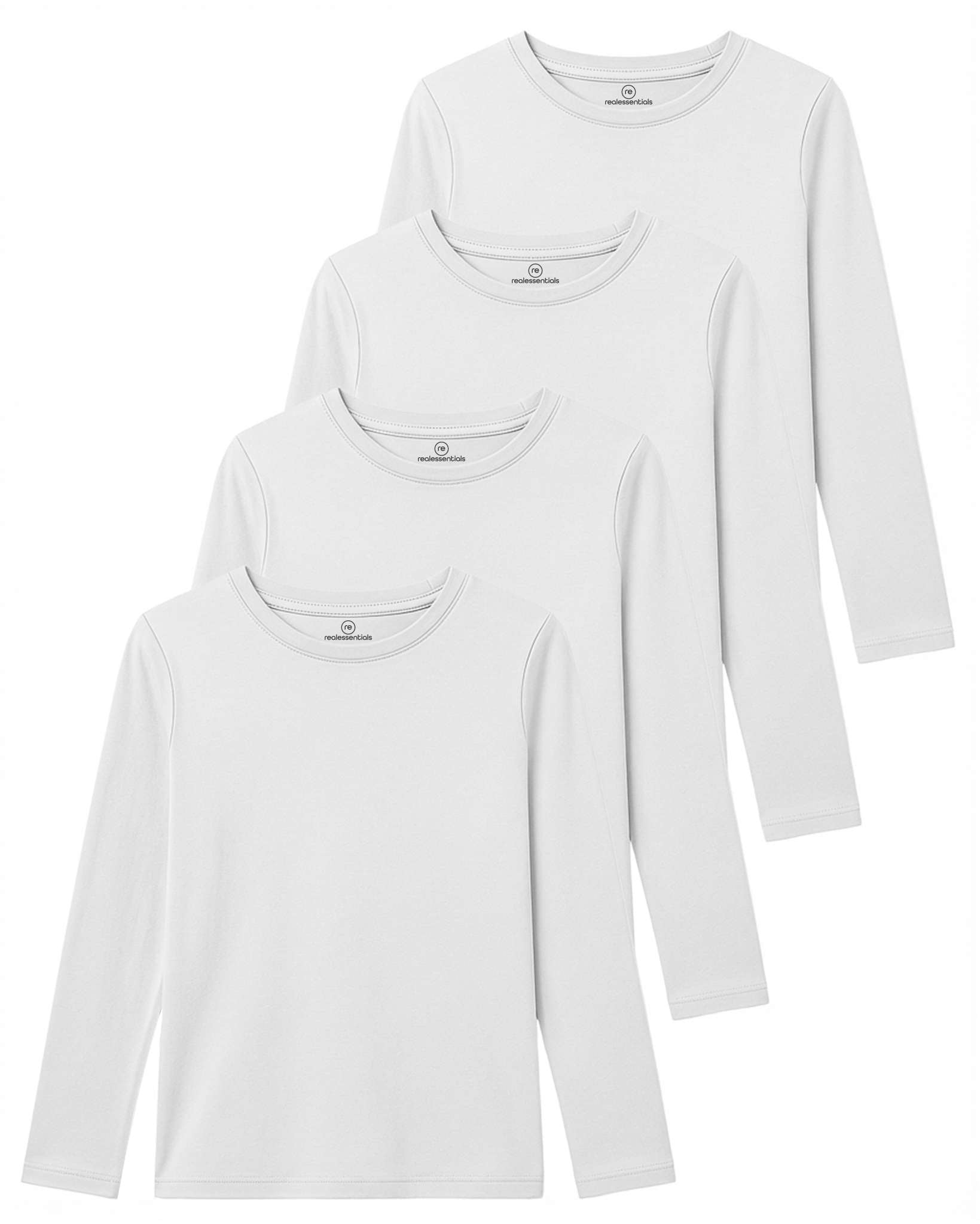 4 Pack: Girls Cotton Long Sleeve T Shirts Teens Tops Athletic Tee Plain Basic Multipack Youth Kids