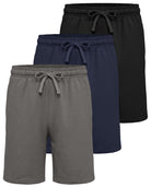 Real Essentials 3 Pack Boys' Fleece Shorts Athletic Gym Kids Teens Pajama Sleep Pockets - Solid Black, Solid Navy, Solid Charcoal
