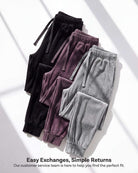 Real Essentials 3 Pack Women Velour Velvet Joggers Sweatpants Pants Cozy Lounge Pull On - Solid Black, Solid Plum Perfect, Solid Ultimate Grey