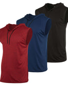Real Essentials 3 Pack Men's Dry Fit Tank Top Hoodie Sleeveless Workout Gym Muscle Shirts - Set 8