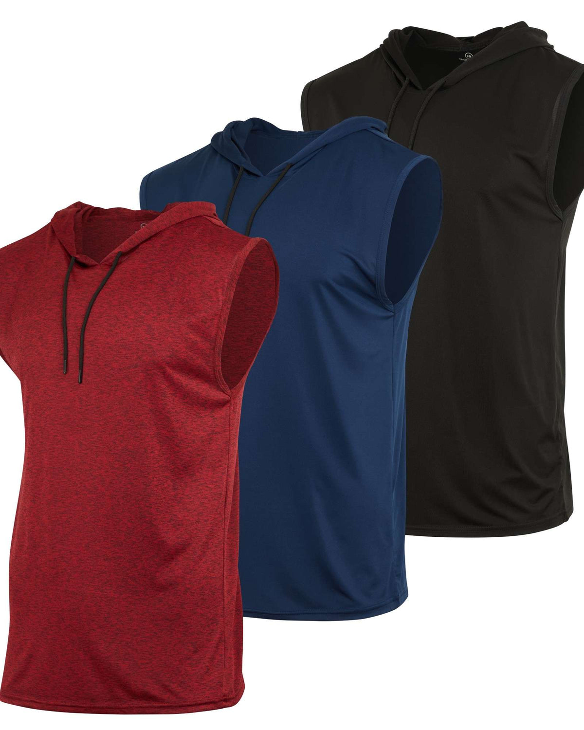 Real Essentials 3 Pack Men's Dry Fit Tank Top Hoodie Sleeveless Workout Gym Muscle Shirts - Set 8