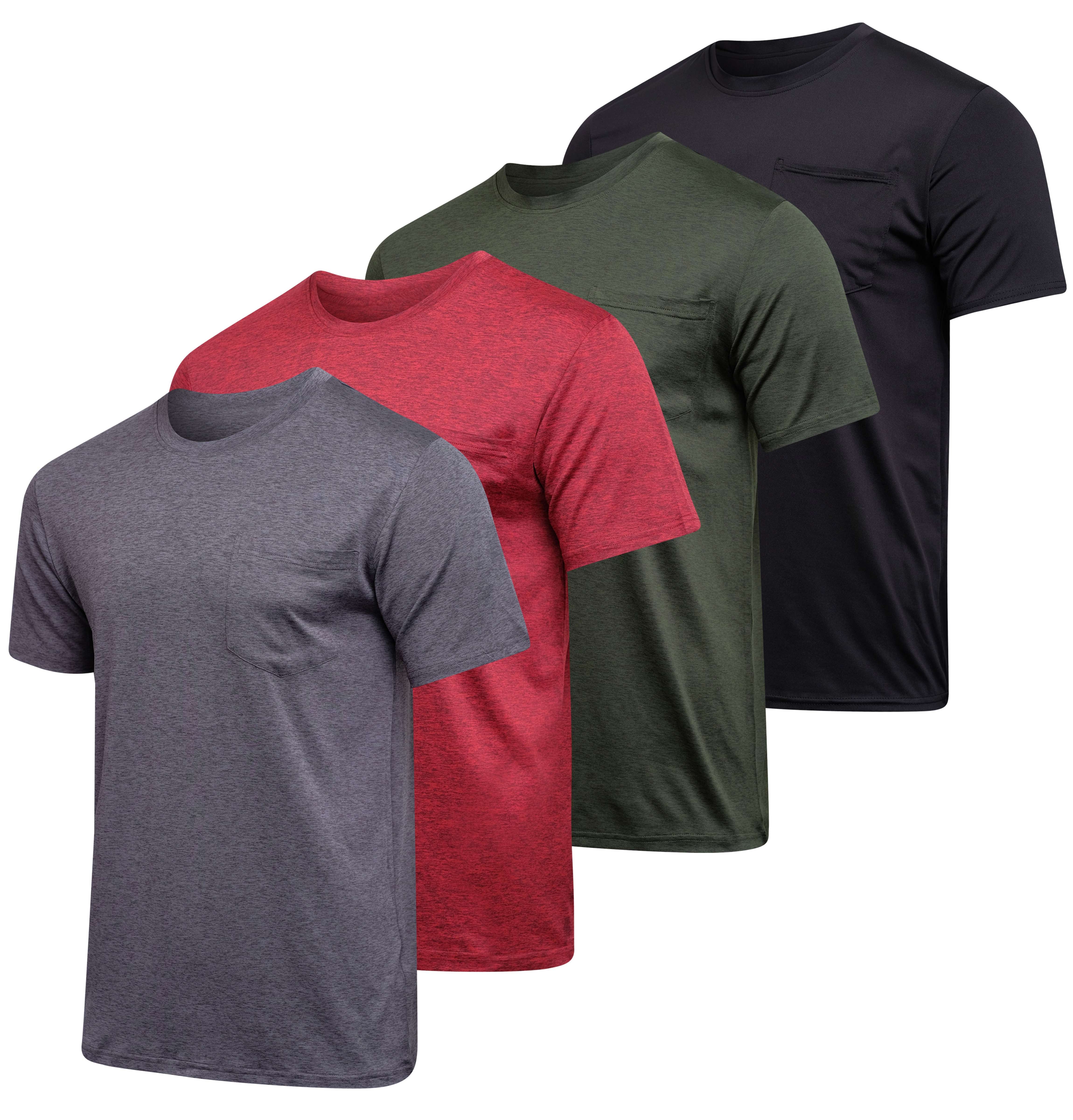 4 Pack: Mens Dry-Fit Active Pocket Short Sleeve Crew T-Shirts (Available in Big & Tall)