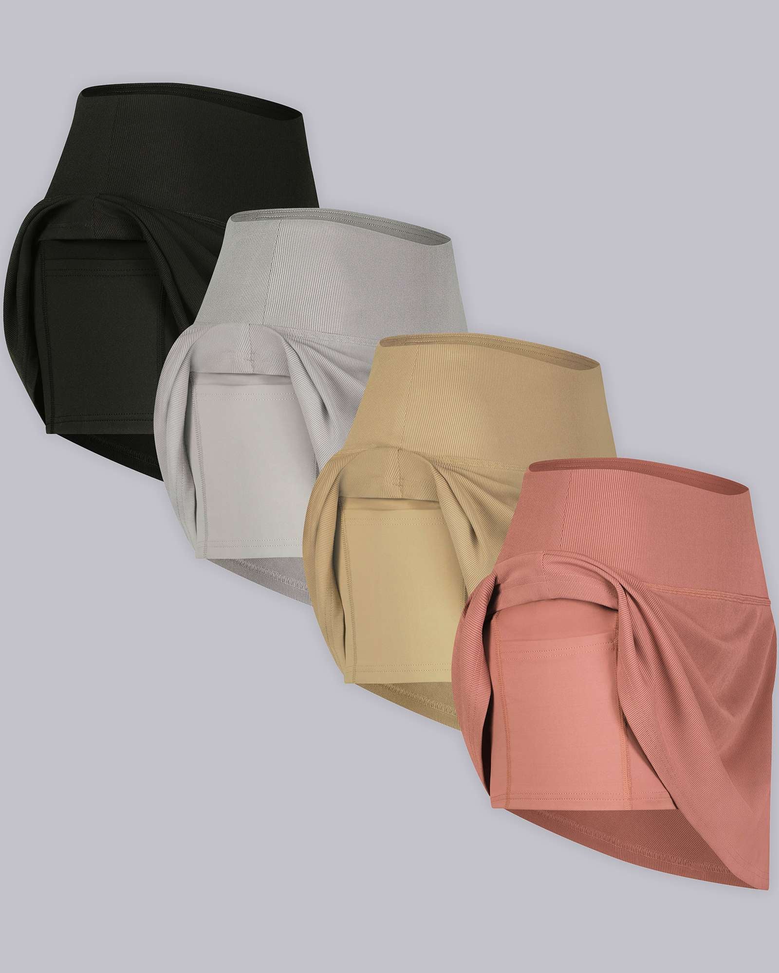 4 Pack: Women's Ribbed Active Skort with Pockets